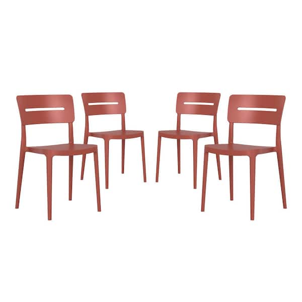 WESTIN OUTDOOR FrondandForm Outdoor Patio Modern Poly Plastic Stacking Dining Side Chair (Set of 4), Red