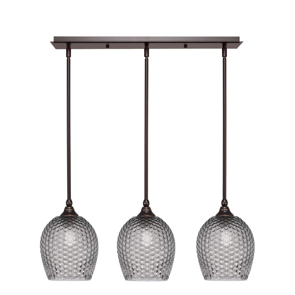 Livingston 100-Watt 3-Light Dark Granite Shaded Pendant Light with 7.5 in. 
