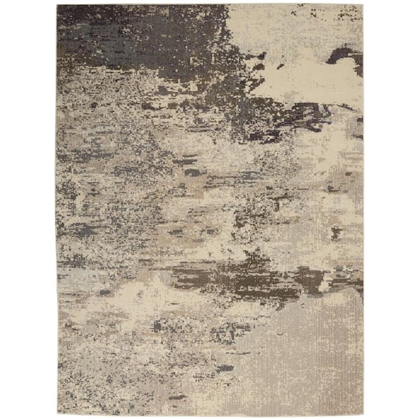 Nourison Celestial Ivory/Gray 8 ft. x 11 ft. Abstract Modern Area Rug