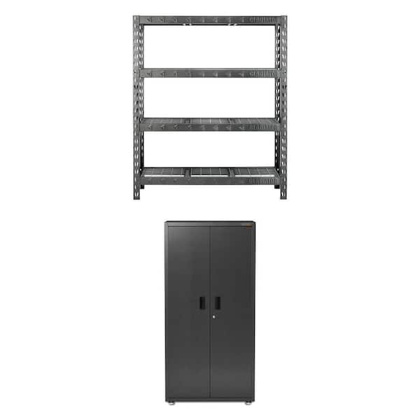 Hammered Granite Steel Storage Set with 36 in.x72 in. Cabinet and 4-Tier 60 in.x72 in. Shelving Unit (2-Piece)