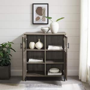 Cerused Ash Wood and Glass Transitional Grooved-Door Accent Cabinet with Adjustable Shelves