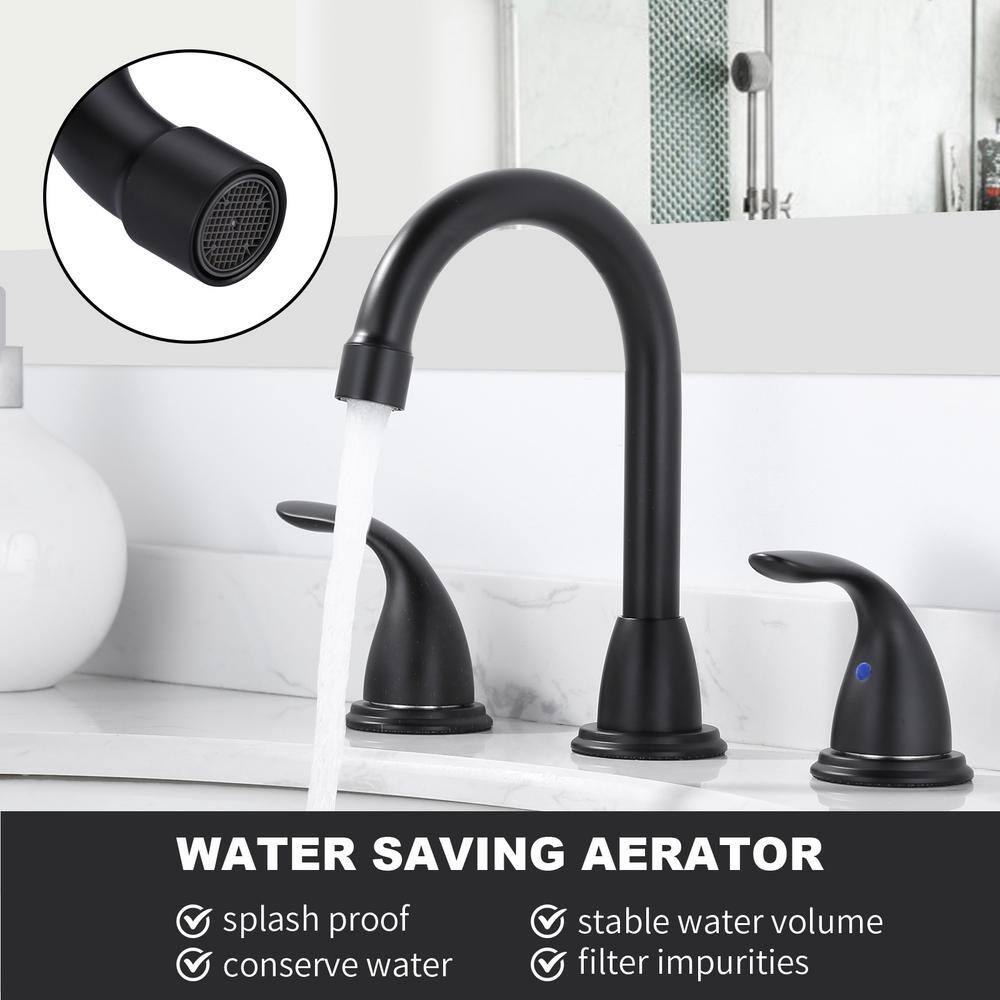 Matte Black Double Handle Widespread Bathroom Faucet with High Arc Spout