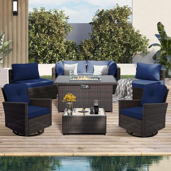 UPHA 8-Piece Wicker Patio Firepit Conversation Set Outdoor Seating Set ...