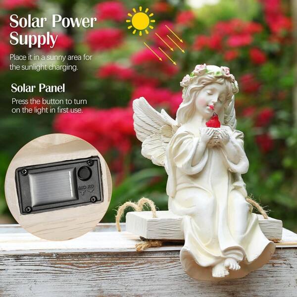 Angel Garden Statue, Waterproof Angel Statue with Swing & Holding