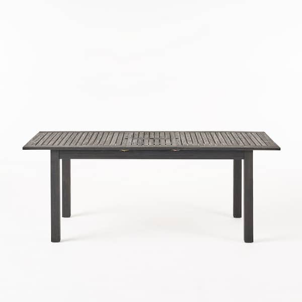 Unbranded Outdoor Wooden Rectangular Dining Table, Expandable and Retractable for Garden Patio Backyard Dark Grey