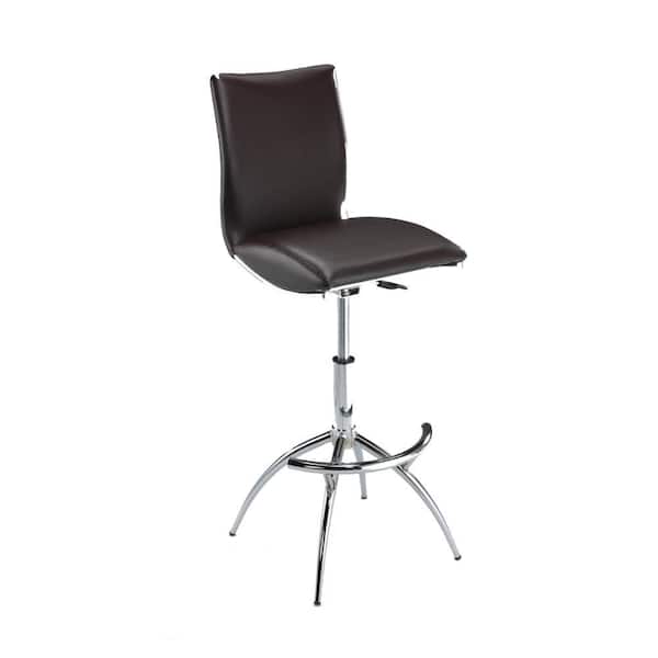 Benjara 30.5 in. Brown and Chrome Low Back Metal Frame Bar Stool with Faux Leather Seat(Set of 2)
