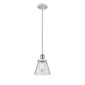 Cone 1-Light White and Polished Chrome Cone Pendant Light with Clear Glass Shade
