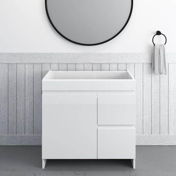 VOLPA USA AMERICAN CRAFTED VANITIES Mace 36 in. W x 20 in. D x 35 in. H Single-Sink Bath Vanity Cabinet without Top in Glossy White Right-Side Drawers