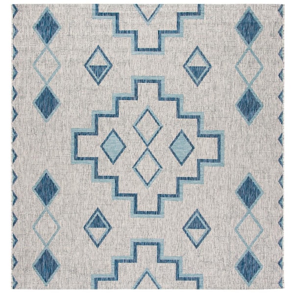 SAFAVIEH Courtyard Gray/Aqua 7 ft. x 7 ft. Indoor/Outdoor Square Area Rug