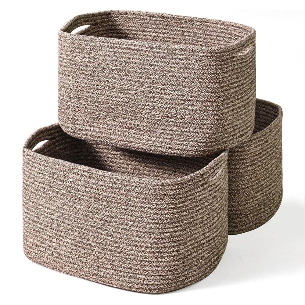 Dark Brown 15 in. x 9.5 in. Cotton Decorative Basket (Set of 3