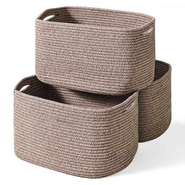 Dark Brown 15 in. x 9.5 in. Cotton Decorative Basket (Set of 3
