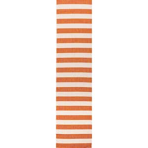 Negril Two-Tone Wide Stripe Orange/Beige 2 ft. x 8 ft. Indoor/Outdoor Runner Rug