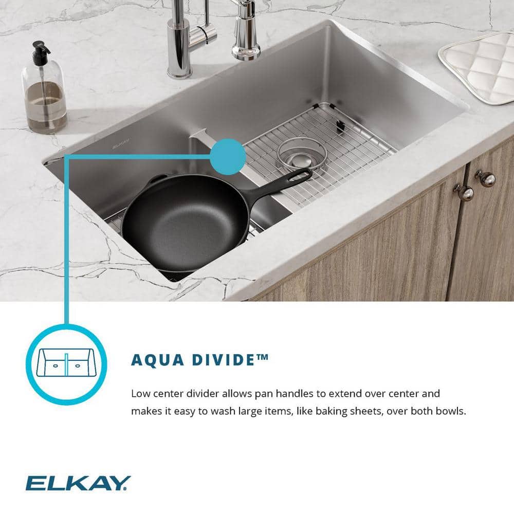 Elkay Crosstown 36" Satin Stainless Steel Double Bowl Farmhouse Sink Kit