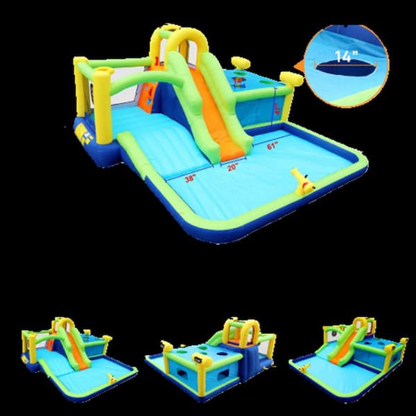 HOTEBIKE 7 in. Inflatable Slide Water Park Bouncing House Multi-color Outdoor Garden Bouncer with Whack a Mole Games