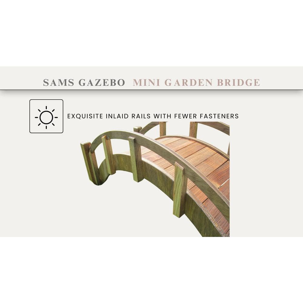 Miniature Japanese Brown Treated Wood Garden Bridge, 25-Inch