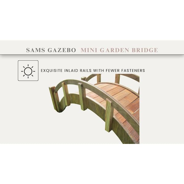 SamsGazebos 25 in. Miniature Japanese Wood Garden Bridge - Treated