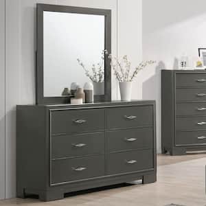Jonvang 6-Drawer Metallic Gray Dresser with Mirror (72.13 in. H X 57.5 in. W X 16.38 in. D)