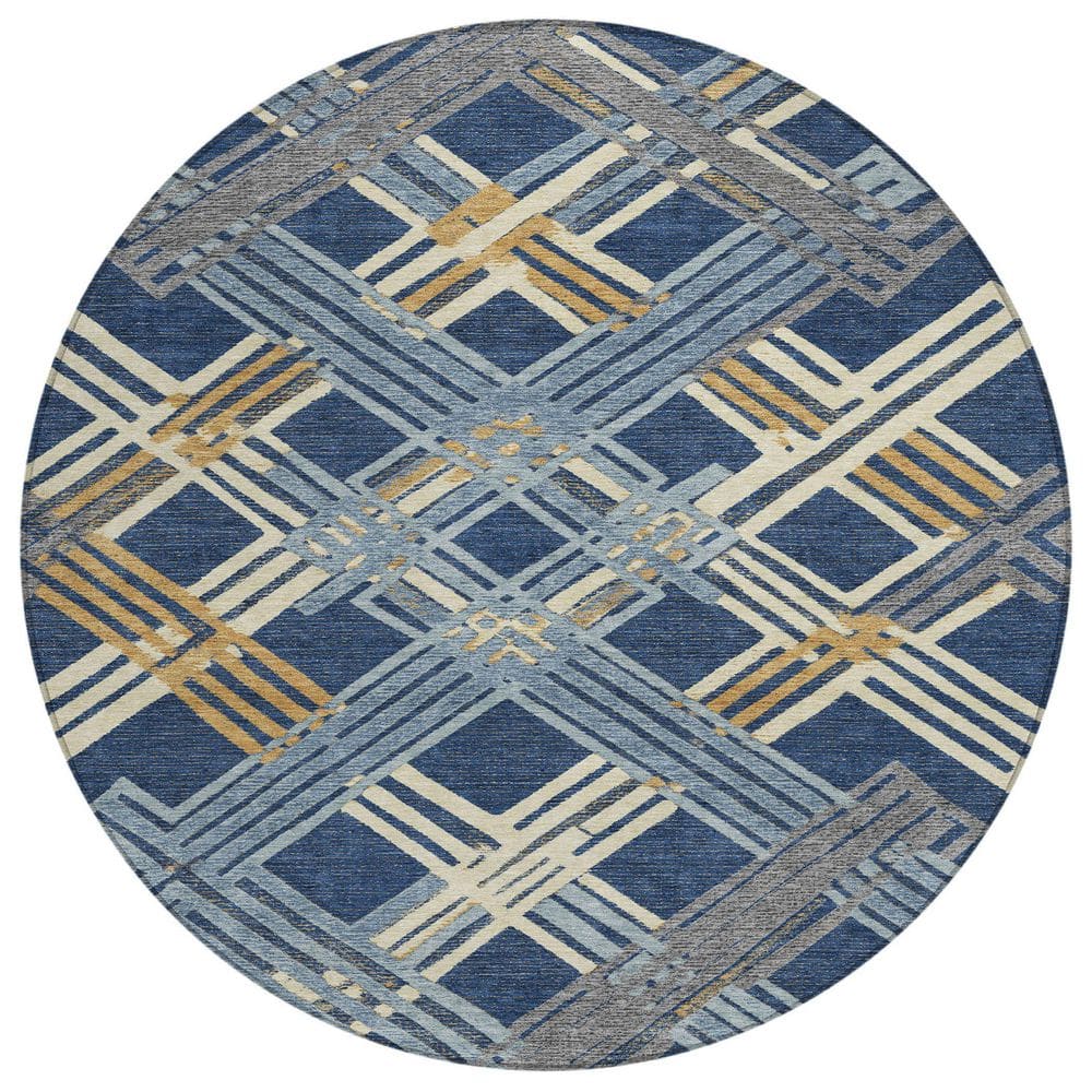 Chantille Machine Washable Indoor/Outdoor Abstract ACN2452 Navy 8 ft. x 8 ft. Round Rug price history on PriceWatchPro