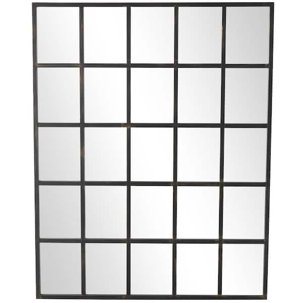 44 in. x 56 in. Window Pane Inspired Rectangle Framed Black Wall Mirror