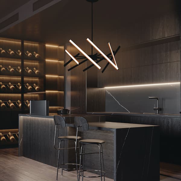Modern 8-Light Black Linear Dimmable Sputnik Integrated LED Pendant Light for Living room
