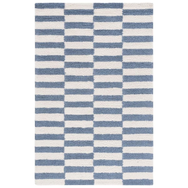 Vermont 4 ft. x 6 ft. Ivory/Blue Striped Column Area Rug