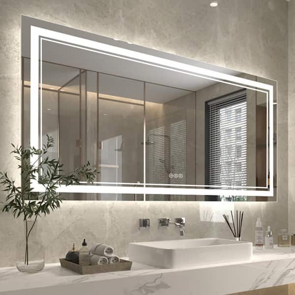 ES-DIY 72 in. W x 36 in. H Oversized Rectangular Frameless Anti-Fog Wall Bathroom Vanity Mirror in Silver