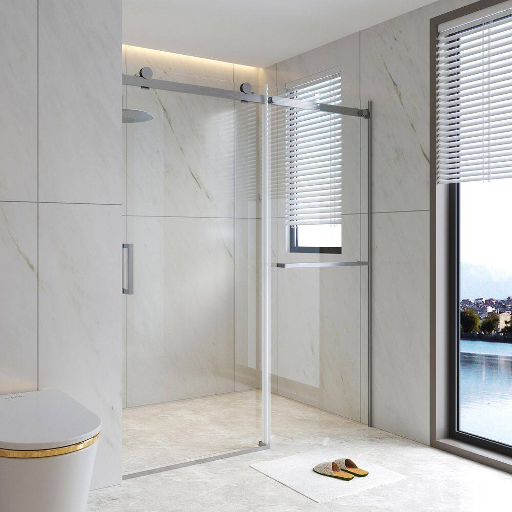 WYonder 60 in. W x 72 in. H Semi Frameless Shower Door in Brushed Nickel with 5/16 in. (8 mm) Clear Glass price history on PriceWatchPro