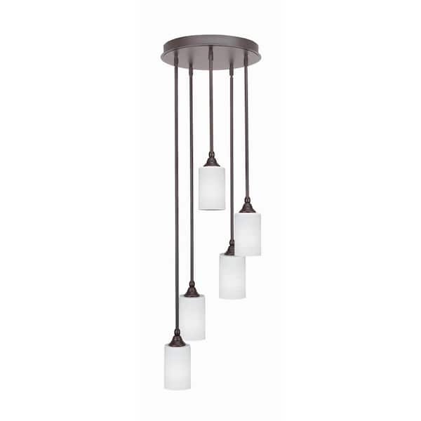 Unbranded Villa 5 Light Dark Granite Pendant, Cluster Pendant Light with 4 in. White Matrix Glass Shades, No Bulbs Included