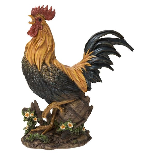 HI-LINE GIFT LTD. Large Cock on A Wood Barrel Statues