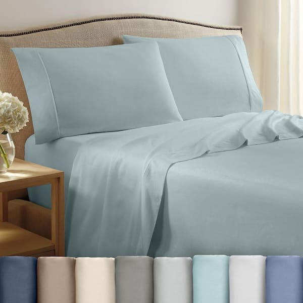 T400 Solid Cotton Sateen Full Aqua Sheet Set