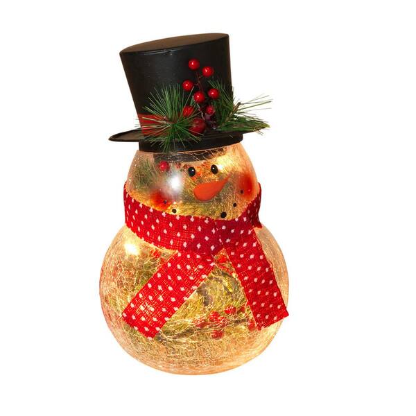 GERSON INTERNATIONAL 10 in. H Electric Lighted, Crackle Glass Snowman with Metal Top Hat