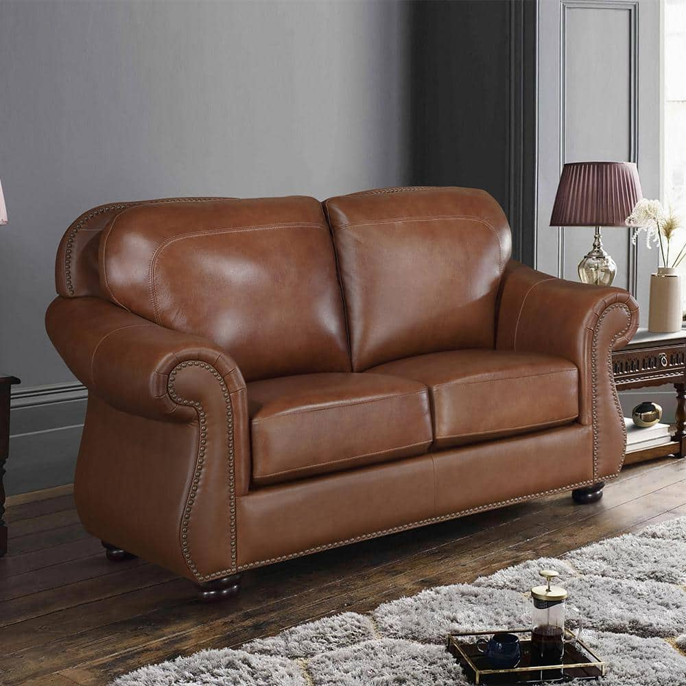 Beven 64 In W Camel Brown Leather Loveseat 9270BR 2 The Home Depot   Camel Brown Loveseats 9270br 2 64 1000 