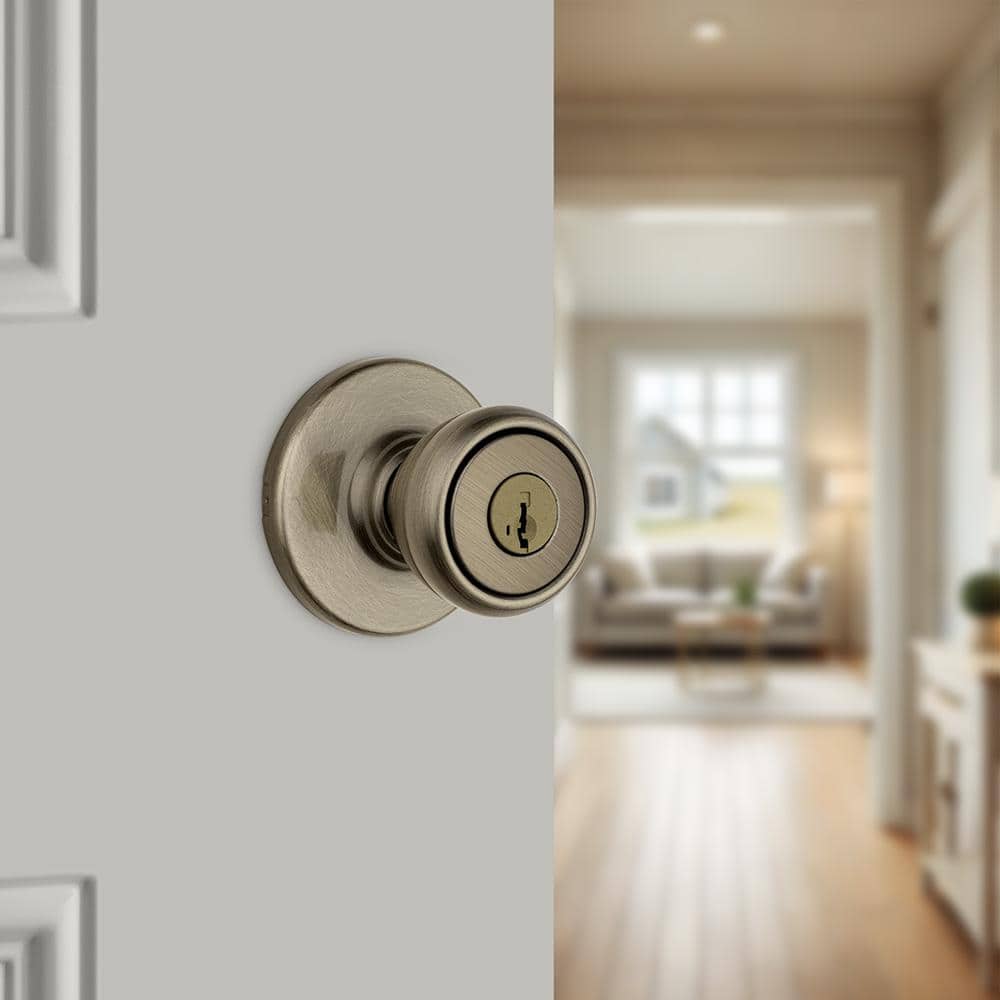 Tylo Antique Brass Exterior Entry Door Knob Featuring SmartKey Security