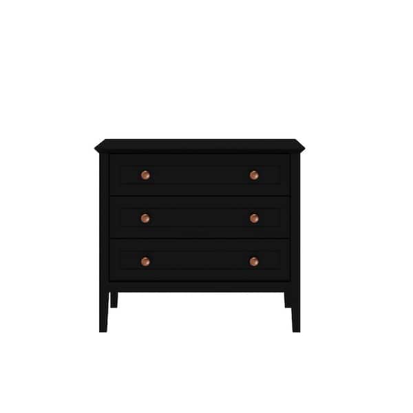 Manhattan Comfort Crown 3-Drawer Black Dresser (31.29 in. H x 38.97 in. W x 2.59 in. D)