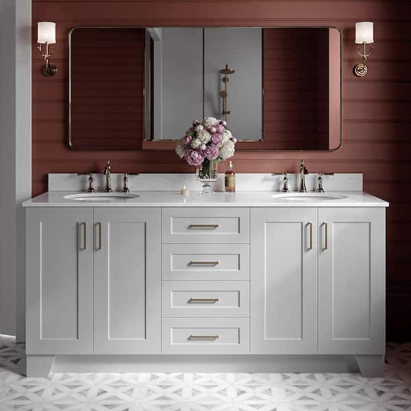 ARIEL Taylor 73 in. W x 22 in. D x 35.25 in. H Double Freestanding Bath Vanity in Grey with Carrara White Marble Top