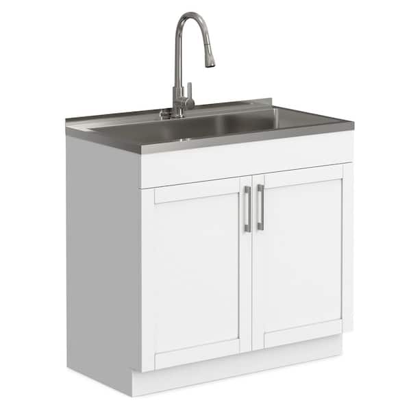 Modern Wide Shaker All-In-One 36 in. Drop-In Utility Laundry Sink with Cabinet in Pure White