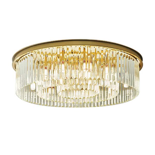 OUKANING 23.62 in. 8-Light Gold Modern Flush Mount Ceiling Light with Clear Glass Shade for Bedroom Living Room