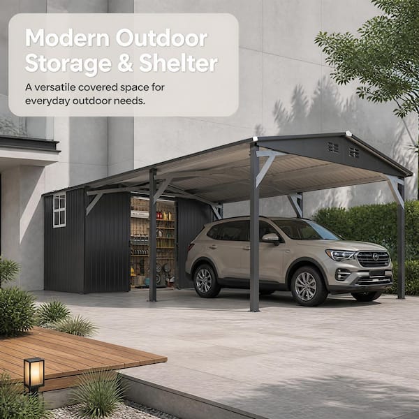 AECOJOY 12 ft. W x 23 ft. D Metal Carport with Storage Shed