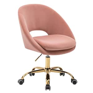 Savas Pink Upholstered 18 in.-21 in. H Adjustable Height Task Chair with Gold Metal Base and Open Back Design