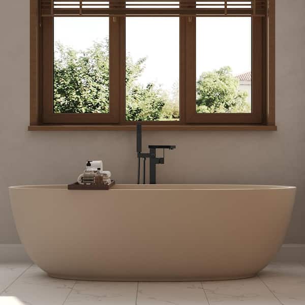 2-Handle Floor Mount Freestanding Tub Faucet with Hand Shower in Matte Black