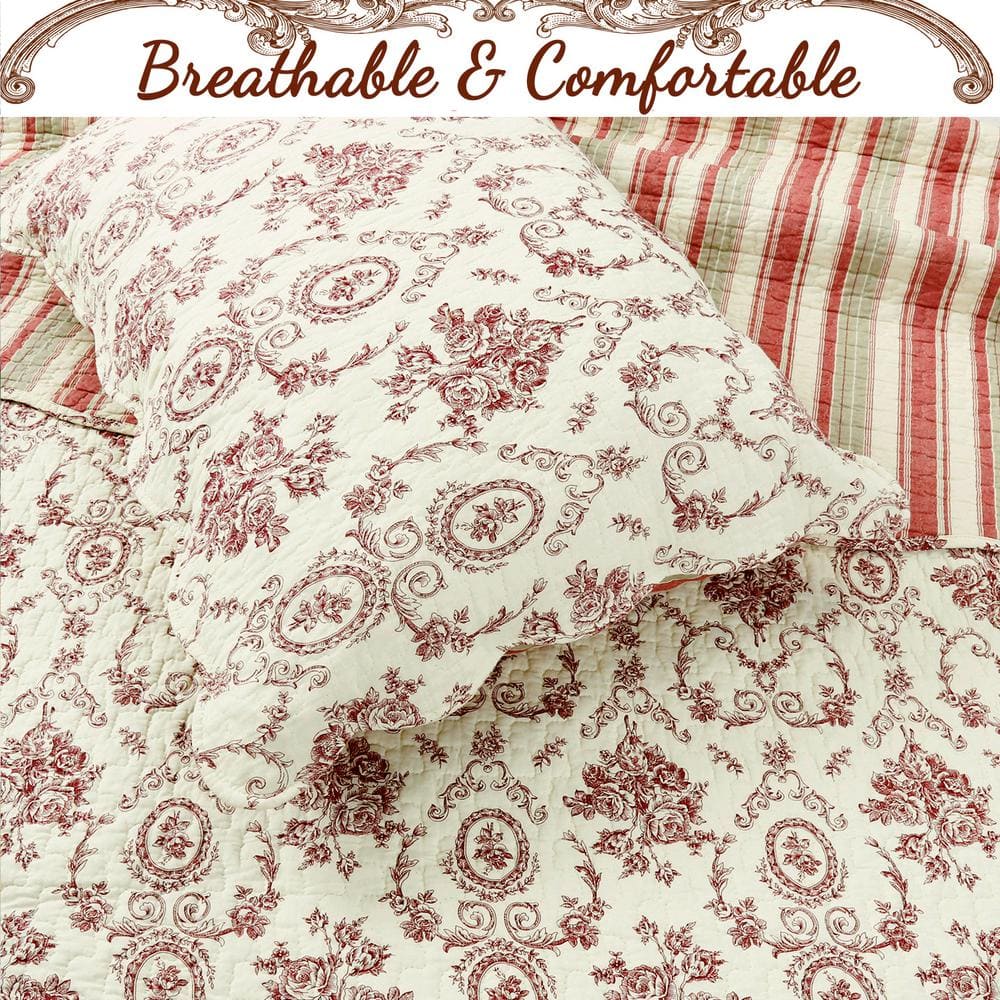 Burgundy Red Cotton Reversible King Quilt Set
