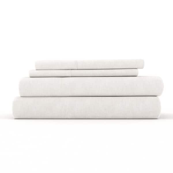 Becky Cameron 4-Piece Natural Solid Linen & Rayon from Bamboo Blend California King Deep Pocket Bed Sheet Set