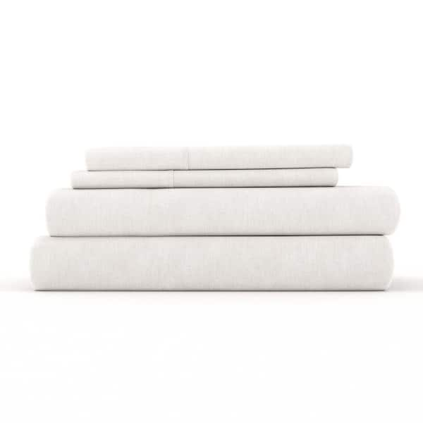 Becky Cameron 4-Piece Natural Solid Linen & Rayon from Bamboo Blend King Deep Pocket Bed Sheet Set