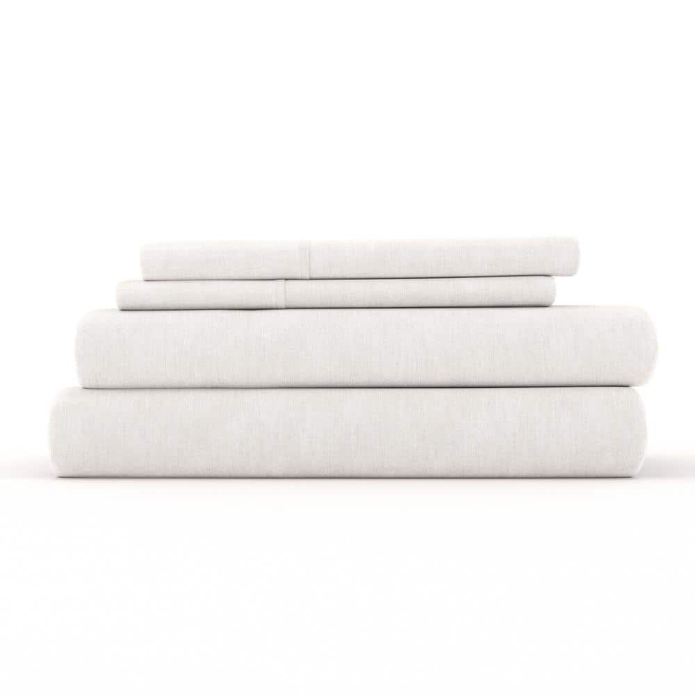 4-Piece Natural Solid Linen & Rayon from Bamboo Blend Queen Deep Pocket Bed Sheet Set