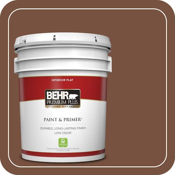 BEHR PREMIUM PLUS 5 gal. #240F-7 Root Beer Flat Low Odor Interior Paint & Primer
