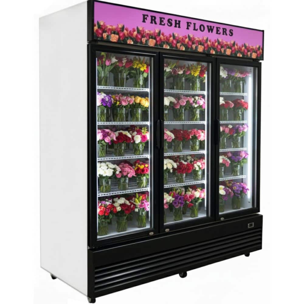 74.5 in. 59.06 cu. ft. Beverage 3-Glass Door Merchandiser Commercial Refrigerator EF1672F in Black