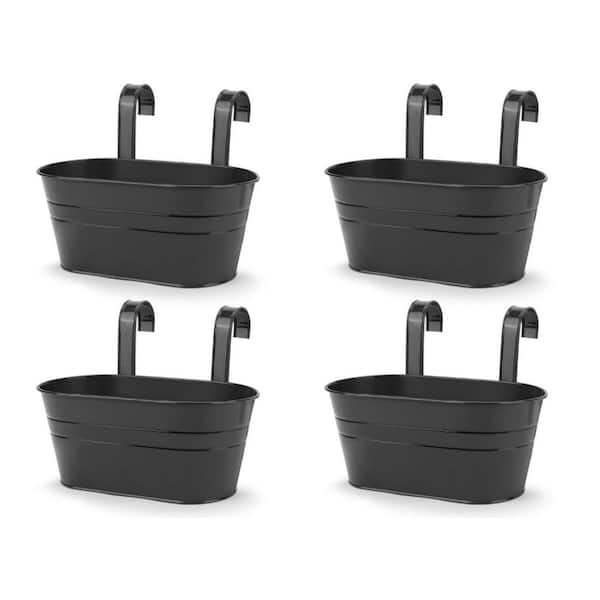 8.66 in 4pcs Hanging Flower Pots, Black Metal Iron Wall Planter Indoor/Outdoor with Detachable Hooks