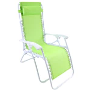 70 in. x 21 in. Grass Green Zero Gravity Outdoor Lounge Chair Recliner with Removable Headrest Pillow