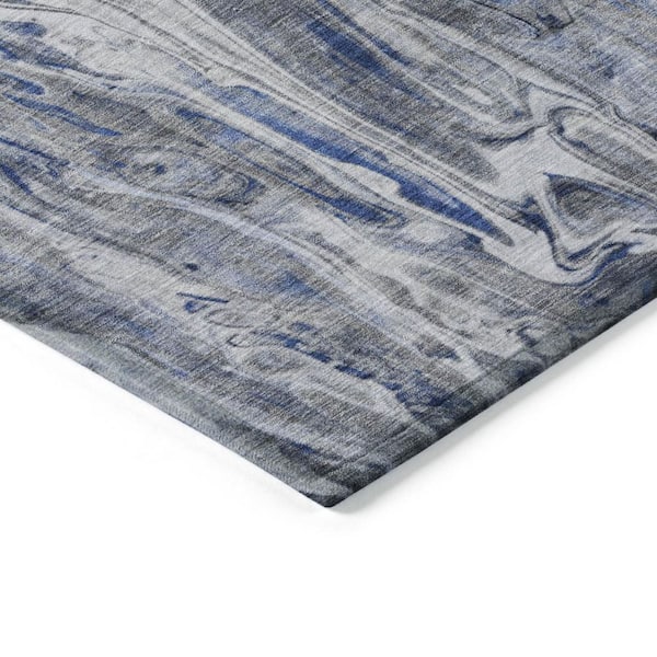 Denim Blue, Navy Blue 9 ft. x 12 ft. Woven Abstract Polyester Rectangle Indoor/Outdoor Area Rug