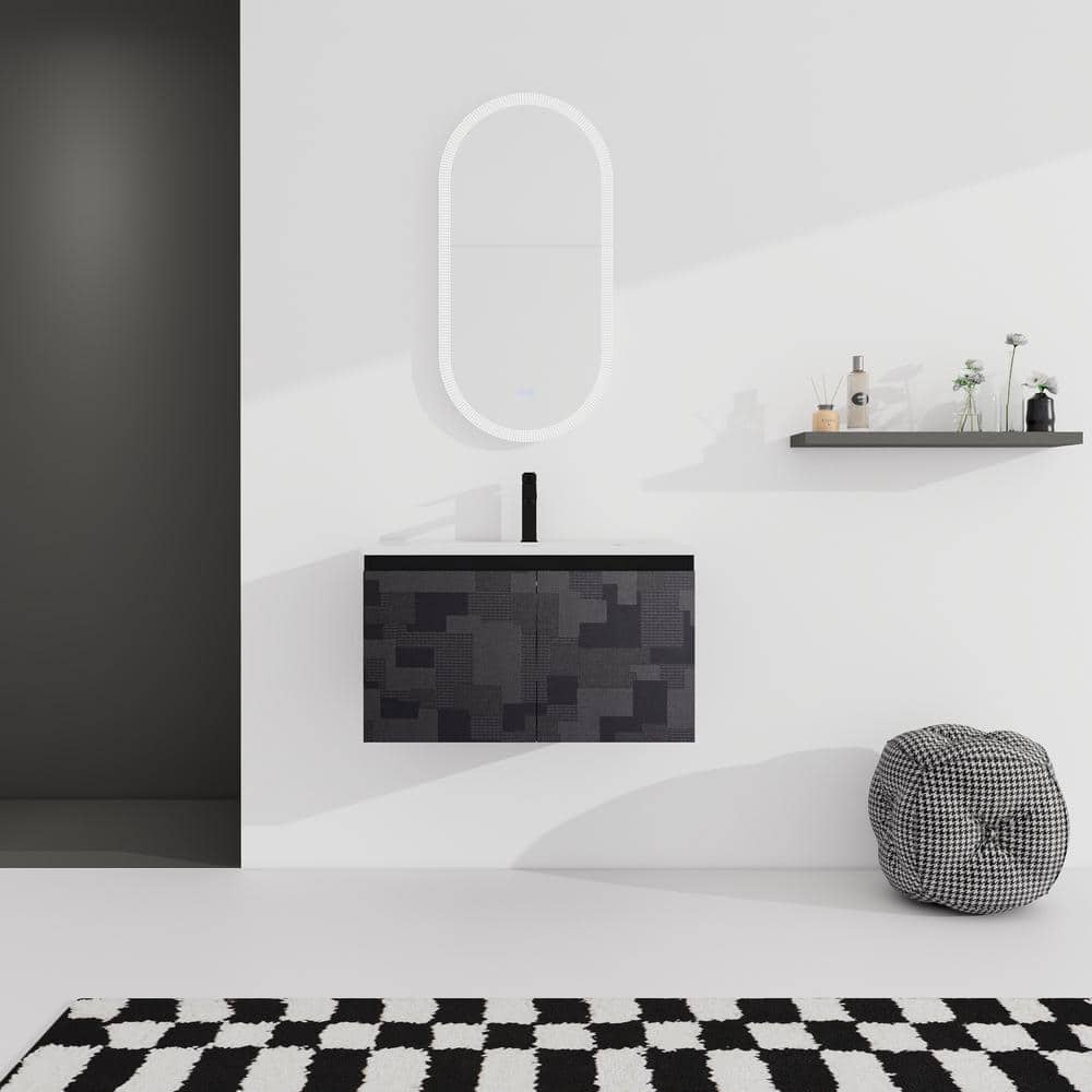 30 in. W x 18 in. D x 17 in. H Single Sink Floating Bath Vanity in Black wi